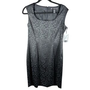 Donna Gray Dress Womens 10P Black Jacquard Damask Sleeveless Sheath